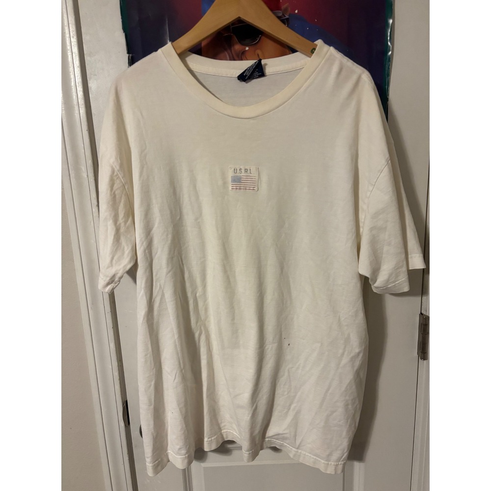 Vintage Polo Sport Ralph Lauren USRL Flag T-Shirt XL Cream Made in Canada 90s